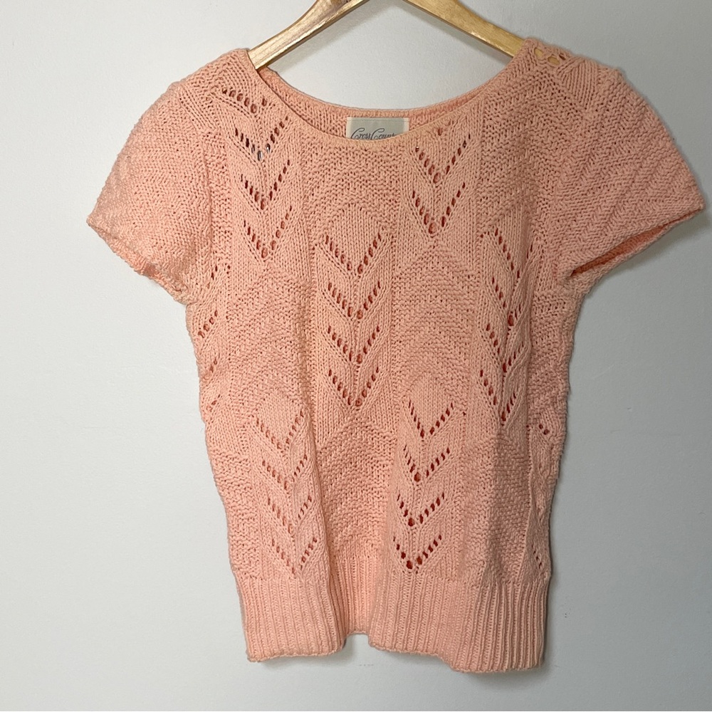 Vintage Cross Country Knits Peach knitted shirt sleeve sweater women’s size xs/s